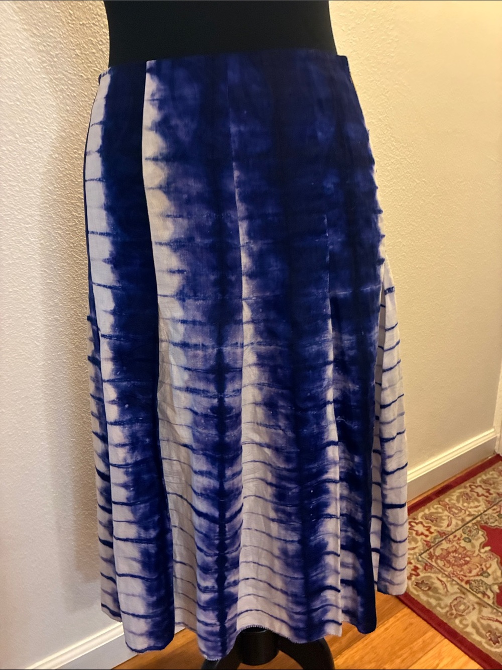 Tory Burch Indigo/White Tie-Dye Pleated Cotton Skirt Size 4 Runway Spring 2013